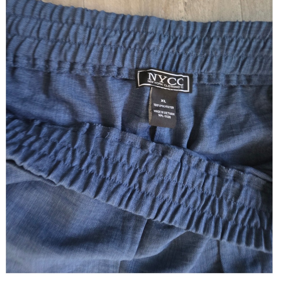 NYCC New York Clothing Co Blue Wide Leg Elastic Waist Tie Belt Trousers XL - Picture 2 of 3